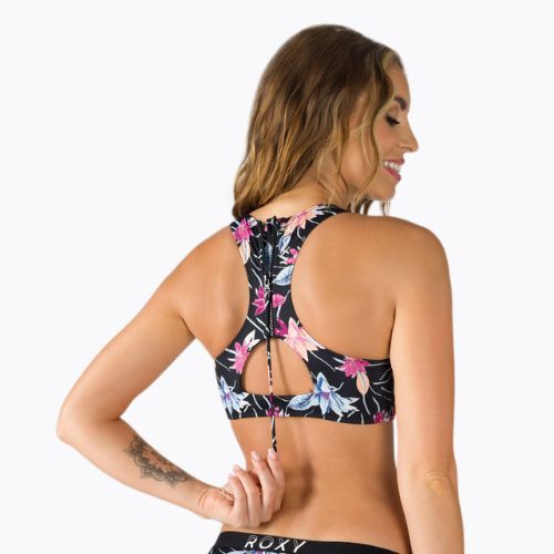 Горна част на бански костюм ROXY Active Crop Top 2021 anthracite/floral flow