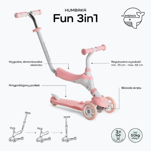 Детска тротинетка HUMBAKA Fun 3in1 розово KS002