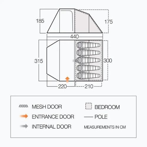 Vango Skye 500 къмпинг палатка за 5 човека TERSKYE зелена T15177