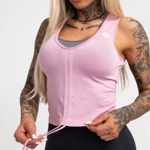 Дамски тренировъчен топ Gym Glamour Drawstring Pink 447