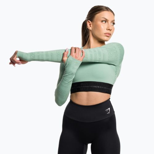 Дамски топ за тренировки с дълъг ръкав Gymshark Vision Crop Top green/black