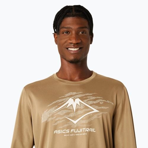 Мъжка блуза с дълъг ръкав за бягане ASICS Fujitrail Logo pepper/feather grey/oatmeal