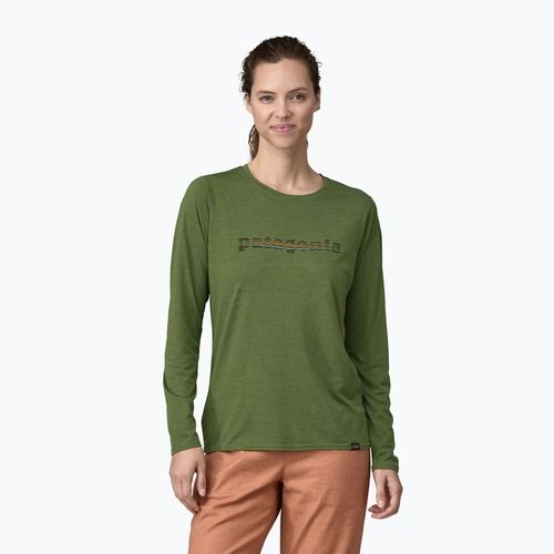 Дамска блуза с дълъг ръкав Patagonia Cap Cool Daily Graphic Shirt 73 text logo/terrain green x-dye