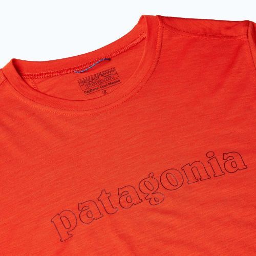 Дамска блуза с дълъг ръкав Patagonia Cap Cool Merino Blend Graphic outline text logo/madder red