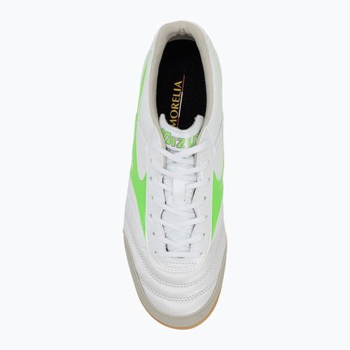 Mizuno Morelia Sala Elite IN мъжки футболни обувки бяло/неоново зелено/галактическо сребристо
