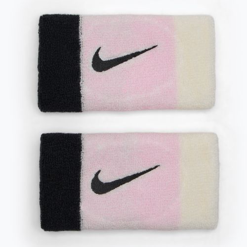 Лента за китка Nike Swoosh Doublewide Wristbands 2 бр. pink foam/coconut milk/black