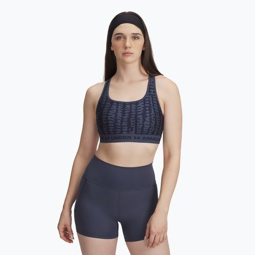 Under Armour Crossback Mid Print сутиен за тренировка downpour gray/midnight navy/midnight navy