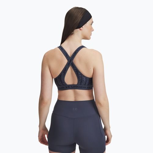 Under Armour Crossback Mid Print сутиен за тренировка downpour gray/midnight navy/midnight navy