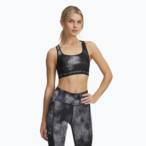 Under Armour Crossback Mid Print тренировъчен сутиен черно/титтаново сиво/титтаново сиво