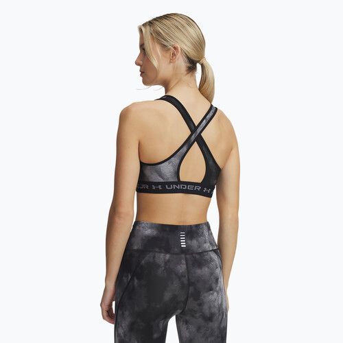 Under Armour Crossback Mid Print тренировъчен сутиен черно/титтаново сиво/титтаново сиво