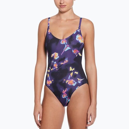 Nike Floral Blur V-Neck дамски бански от една част черен