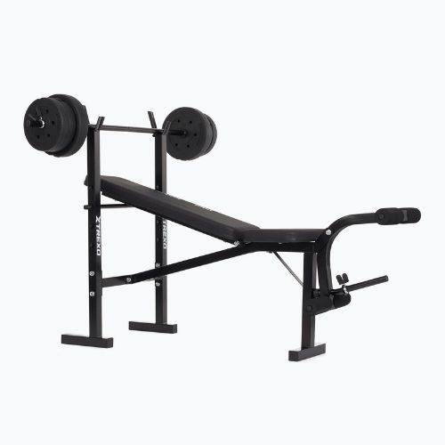 Тренировъчна пейка XTREXO BenchFit Lite със стойка и щанга черна