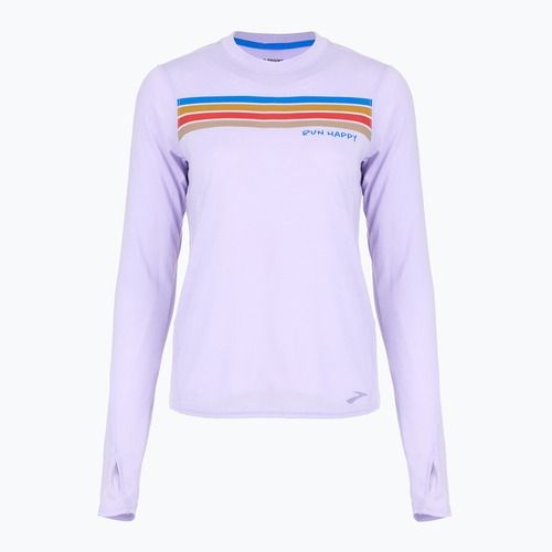 Дамска тениска за бягане Brooks Distance Graphic LS heather violet dash/stripe