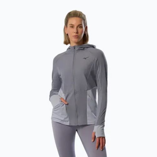 Дамско яке за бягане Mizuno Active Warm Hybrid Full Zip с качулка quicksilver
