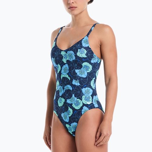Дамски цял бански костюм Nike Poppy Print V-Neck midnight navy