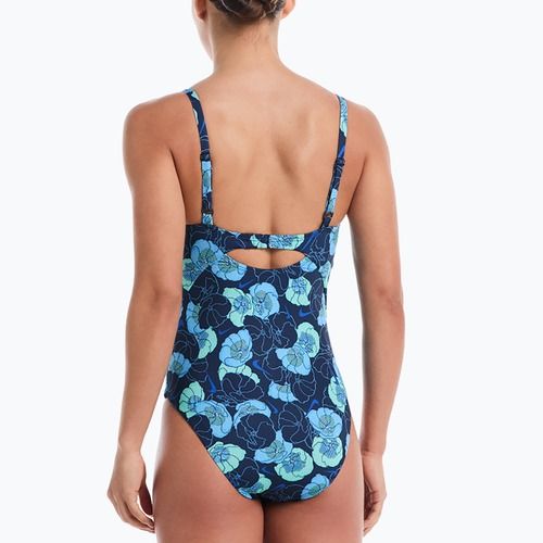 Дамски цял бански костюм Nike Poppy Print V-Neck midnight navy