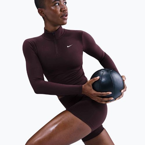 Дамска блуза с дълъг ръкав Nike One Fitted Dri-Fit 1/4 Zip Mid Layer burgundy crush/white