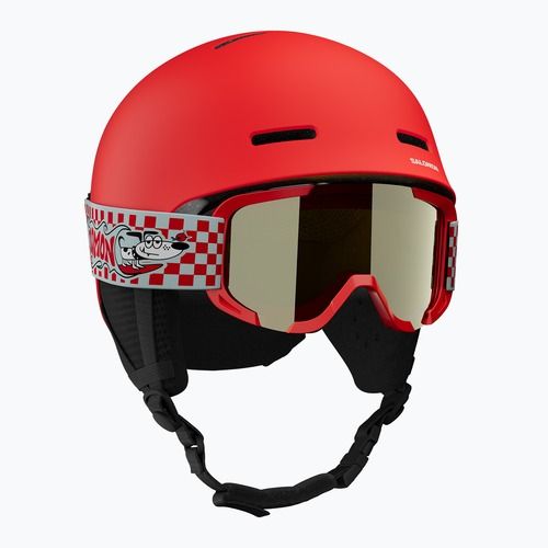 Детска скиорска каска Salomon Player Combo + Goggles XV Jr cherry tomato/red silver mirror