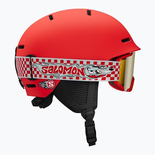 Детска скиорска каска Salomon Player Combo + Goggles XV Jr cherry tomato/red silver mirror