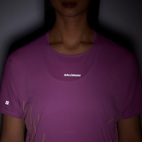 Дамска тениска за бягане Salomon Sense Aero SS Tee GFX iris orchid/acid lime