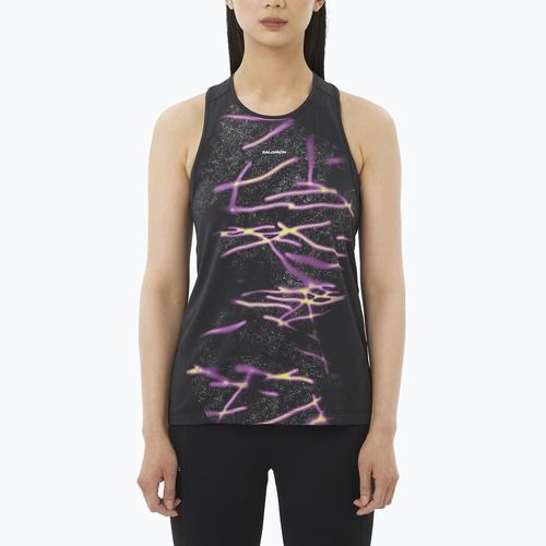 Дамска тениска за бягане Salomon Shakeout Core Tank GFX deep black