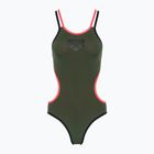 Дамски бански костюм от една част arena One Double Cross Back One Piece dark sage/black/fluo red