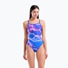 Дамски цял костюм за плуване arena Earth Challange Back neon blue multi/neon blue/neon blue