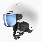 Детска скиорска каска UVEX Rocket Visor Jr white/black matt/mirror blue/smoke