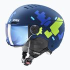 Детска ски каска UVEX Rocket Visor Jr blue matt/mirror blue/smoke