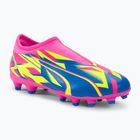 Детски футболни обувки PUMA Ultra Match Ll Energy FG/AG Jr светещо розово/ултра синьо/жълто предупреждение