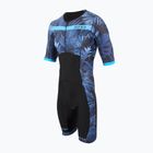 Мъжки костюм за триатлон ZONE3 Activate+ Tropical Palm Short Sleeve Full Zip Trisuit navy/blue