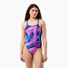 Дамски цял костюм за плуване Speedo FL Printed Turnback brushy glitch/hope