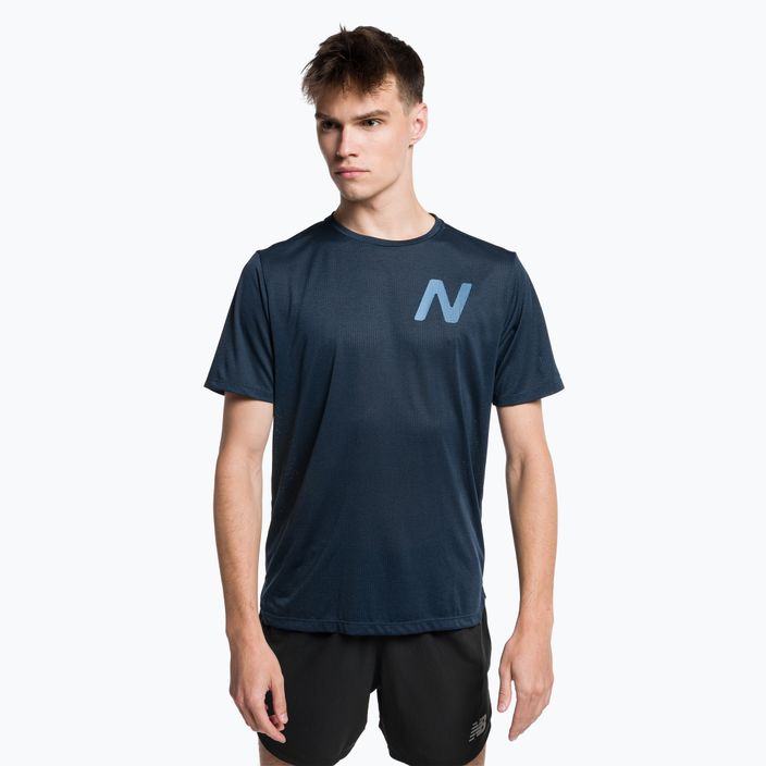 Мъжки тениски за бягане New Balance Top Printed Impact Run SS navy blue NBMT21277NML