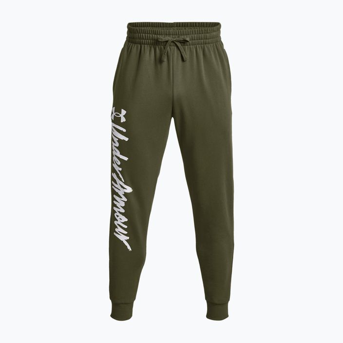 Мъжки панталони за тренировка Under Armour Rival Fleece Graphic Joggers marine от зелен/бял 4