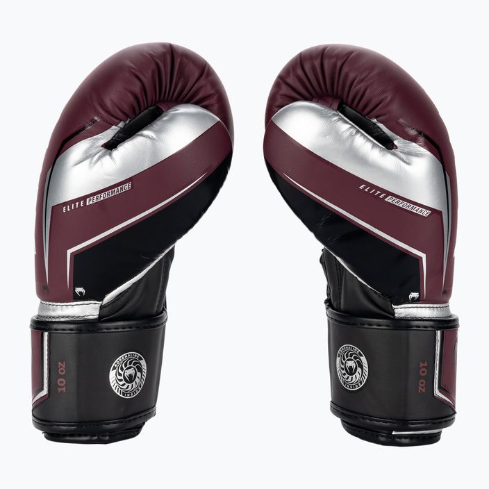 Боксови ръкавици Venum Elite Evo бордо/сребро 3