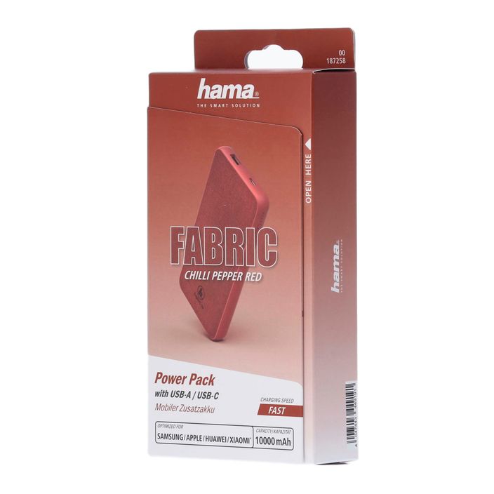 Powerbank Hama Fabric 10 Power Pack 10000 mAh червен 1872580000 2