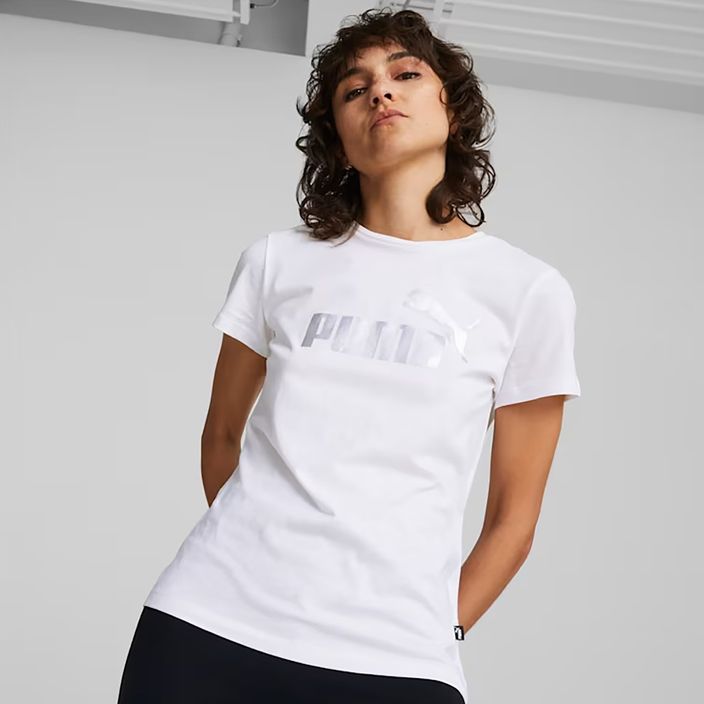 Дамска тениска PUMA ESS+ Metallic Logo Tee puma white/silver metallic 3