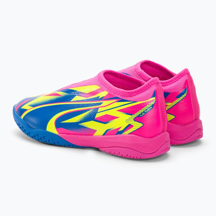 Детски футболни обувки PUMA Ultra Match LL Energy IT+Mid Jr светещо розово/ултра синьо/жълто предупреждение 3