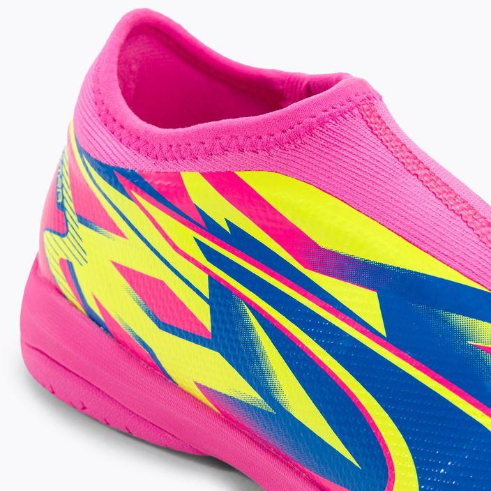 Детски футболни обувки PUMA Ultra Match LL Energy IT+Mid Jr светещо розово/ултра синьо/жълто предупреждение 8