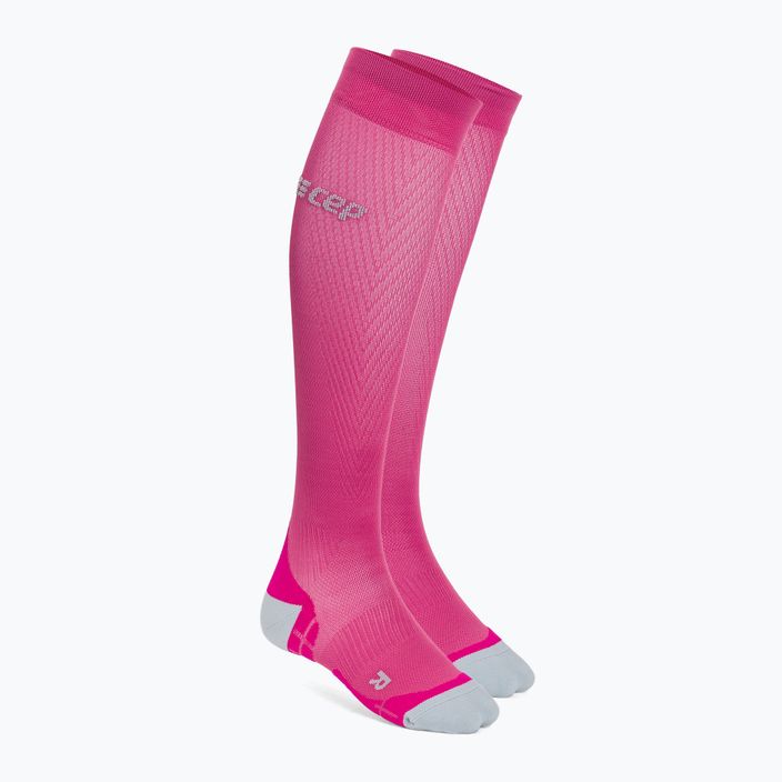 CEP Ултралеки розови/тъмночервени дамски компресиращи чорапи за бягане