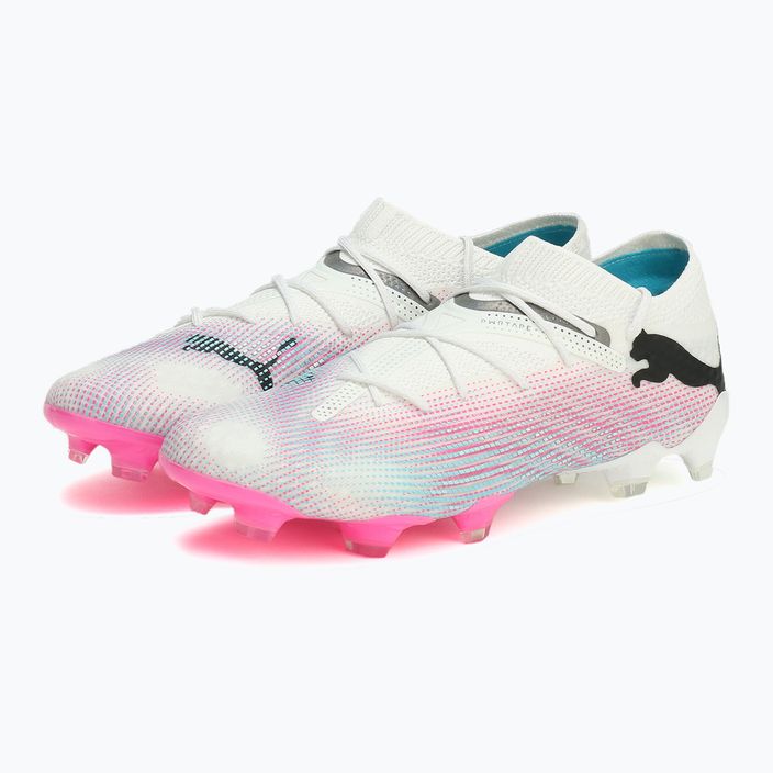 Футболни обувки PUMA Future 7 Ultimate Low FG/AG бяло/черно/отровно розово/ярко аква/сребърна мъгла 10