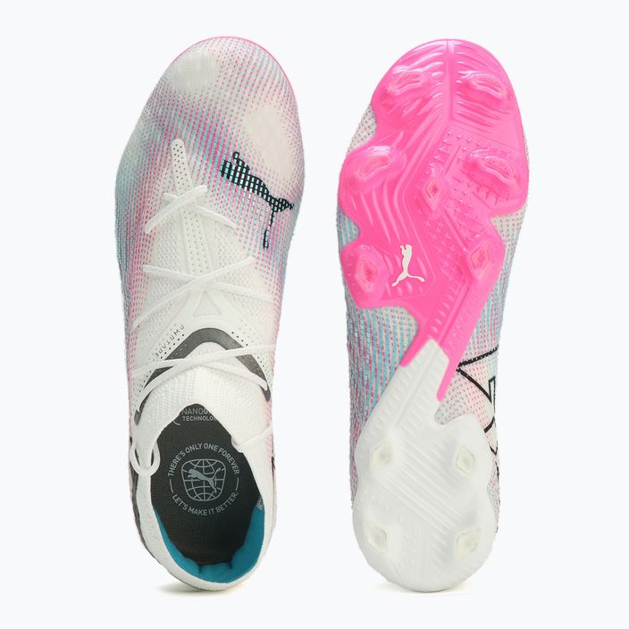 Футболни обувки PUMA Future 7 Ultimate Low FG/AG бяло/черно/отровно розово/ярко аква/сребърна мъгла 11