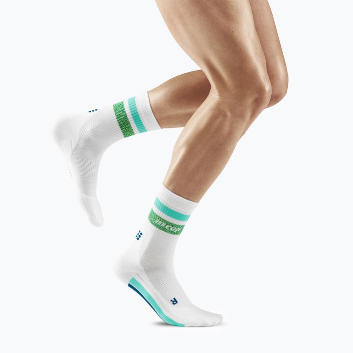 CEP Miami Vibes 80's мъжки компресиращи чорапи за бягане бяло/зелено аква 2