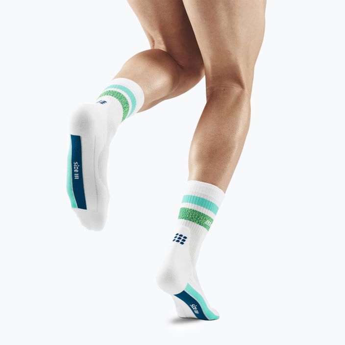 CEP Miami Vibes 80's мъжки компресиращи чорапи за бягане бяло/зелено аква 3