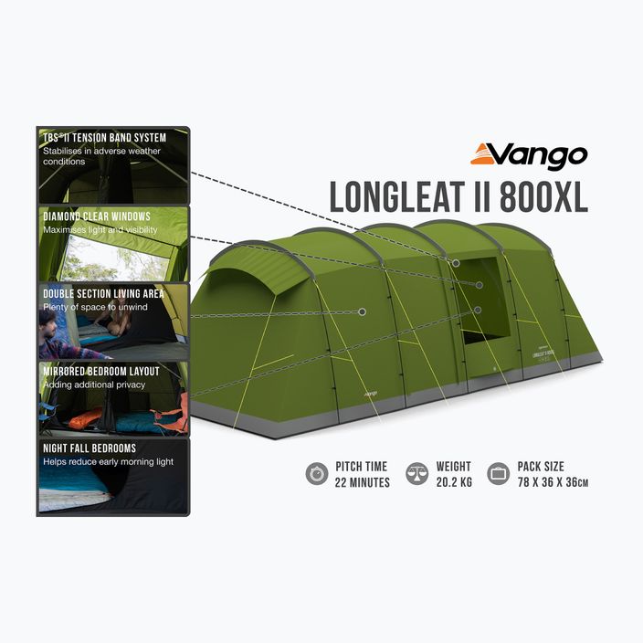 Vango Longleat II 800XL green TESLONGLEH09TAS Палатка за къмпинг за 8 души 11