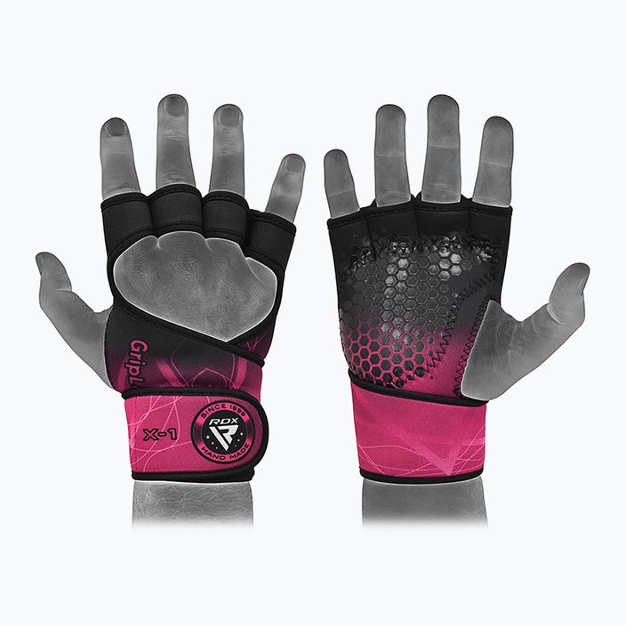 RDX Weight Lifting X1 тренировъчни ръкавици с къса каишка  черни/розови WGN-R1P 5