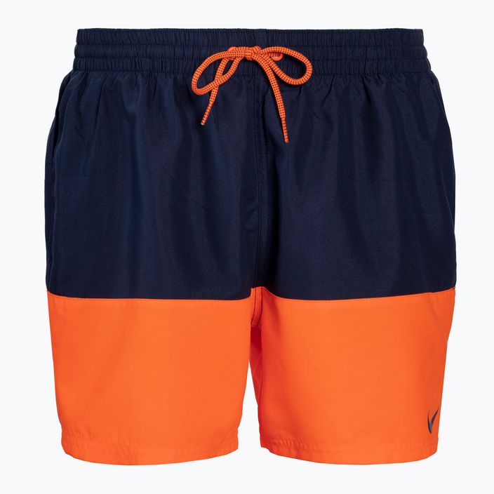 Мъжки къси панталони за плуване Nike Split 5" Volley в тъмносиньо и оранжево NESSB451-822