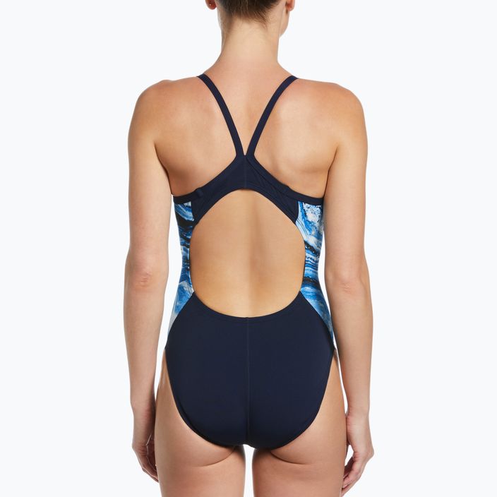 Дамски бански костюм от една част Nike Multiple Print Racerback Splice One тъмно синьо NESSC051-440 9