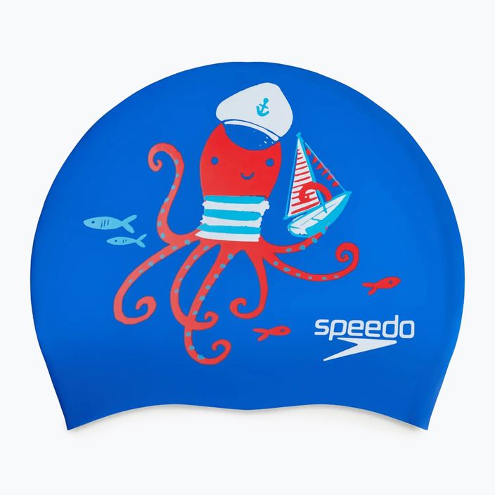 Speedo Junior Печатана силиконова шапка за плуване cobalt/watermelon/white за деца 2