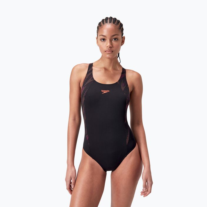 Speedo HyperBoom Splice Muscleback бански костюм от една част black/plum dandy/siren red 5